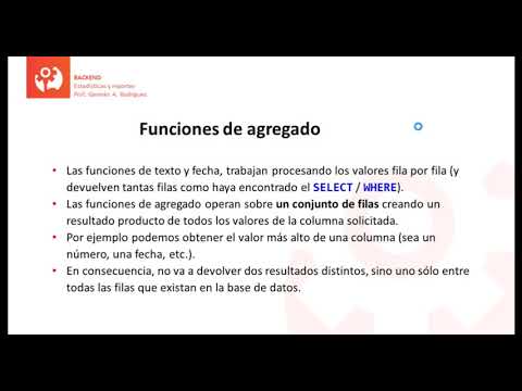 Curso BackEnd U2·45 - Funciones de agregado: MAX, MIN, AVG, COUNT, SUM - MySQL