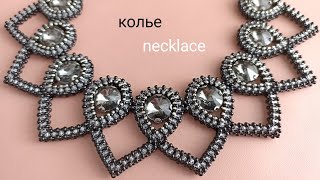 Necklace.   Колье из бисера и Риволи. Квадратный жгут