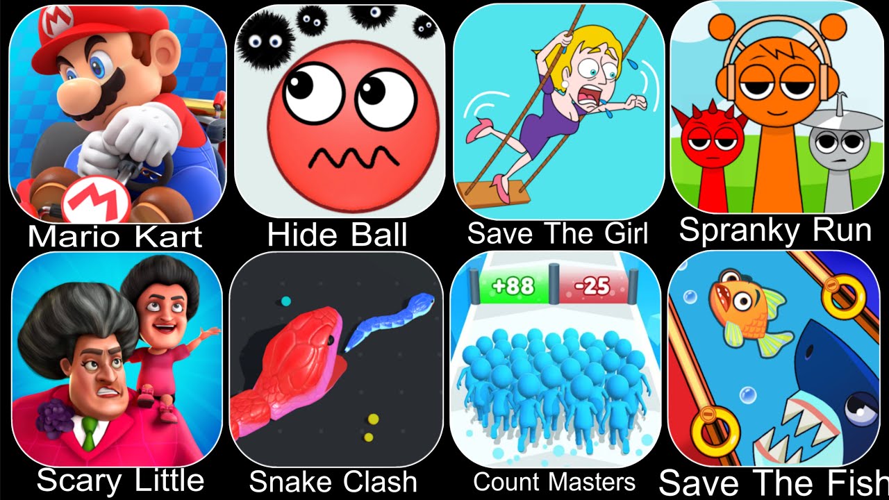 Mario Kart,Hide Ball,Snake Clash,Save The Girl,Spranky Run,Scary Little Prankster,Count Masters