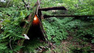 [4K]한여름 야생의 숲에서 통나무 움막 부시크래프트 bushcraft, 비박