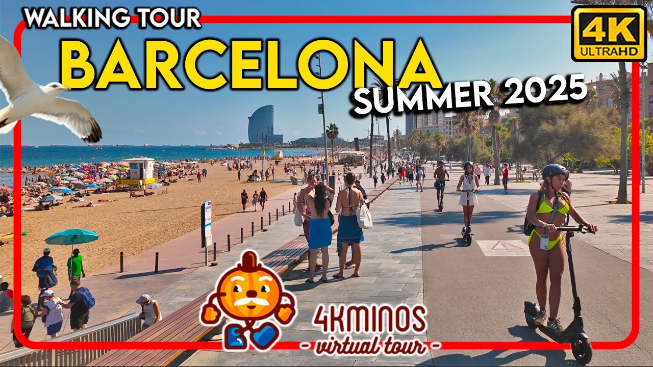 BARCELONA | Summer Walk | 4K UHD | Walking Virtual Tour Spain 2025