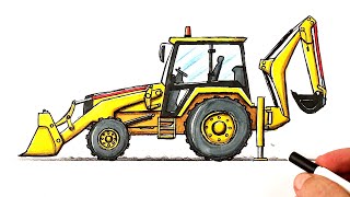 Как нарисовать Трактор | Экскаватор-погрузчик JCB