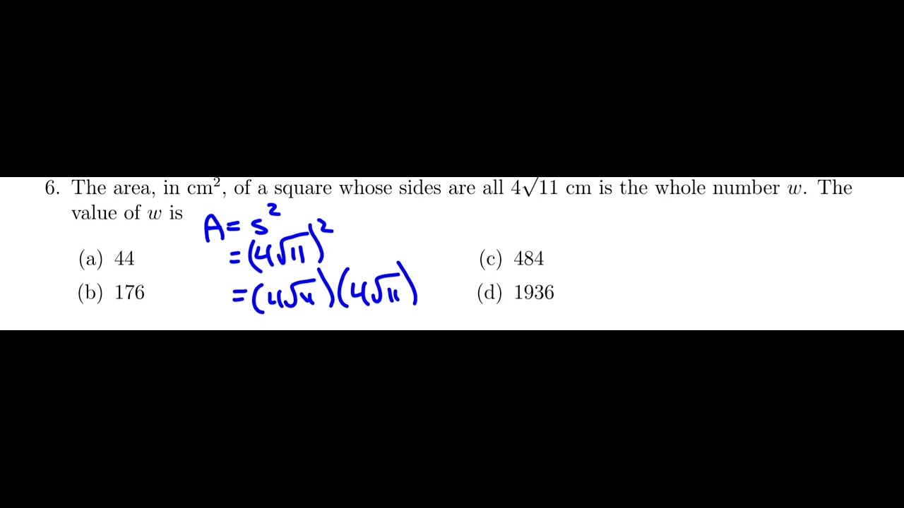 Radical Side Finding the area of a square with a mixed radical side 6 - YouTube