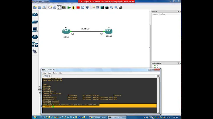 configure 2 routers in GNS3 so that they can ping to each other