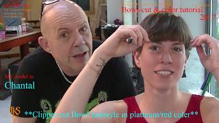 Clipper cut Bowl hairstyle in Platinum & red color! Tutorial with Chantal by TKS