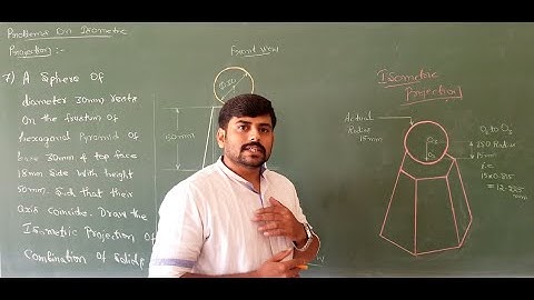 65 - Isometric projection of sphere resting on frustum of hexagonal pyramid - Mod 5 - Eng. Graphics