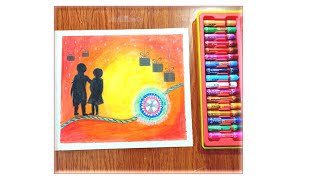 Raksha Bandhan drawing with Oil Pastels and colour pencils - step by step..