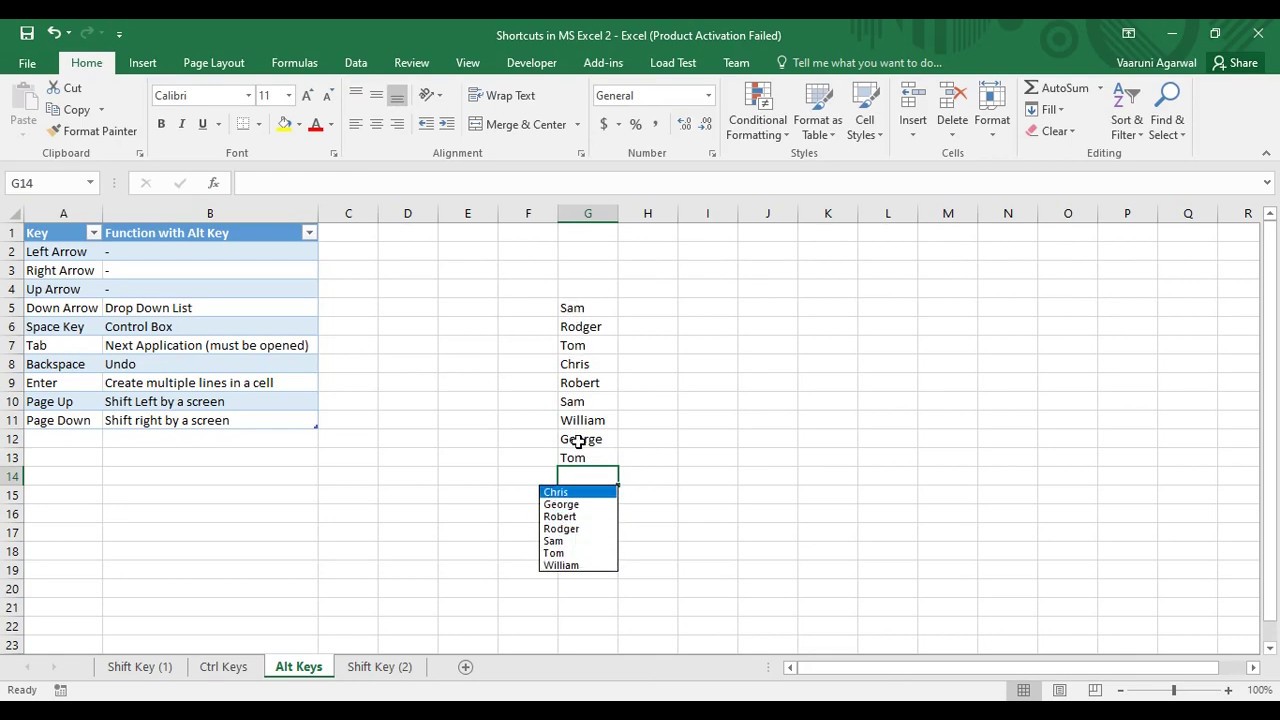 Microsoft Excel Tutorial - Alt And Shift With Special Keys Shortcuts 