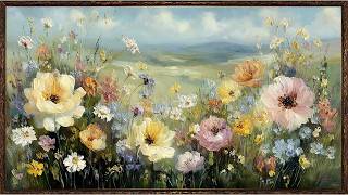 Romantic Floral Landscape Art | Elegant Pastel Meadow Painting in Ornate Vintage Frame for Homes Art screenshot 5