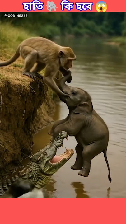 বাঁদর পারবে হাতিকে কুমিরের হাত থেকে বাঁচাতে 😱 #ai #AnimalLove #shorts