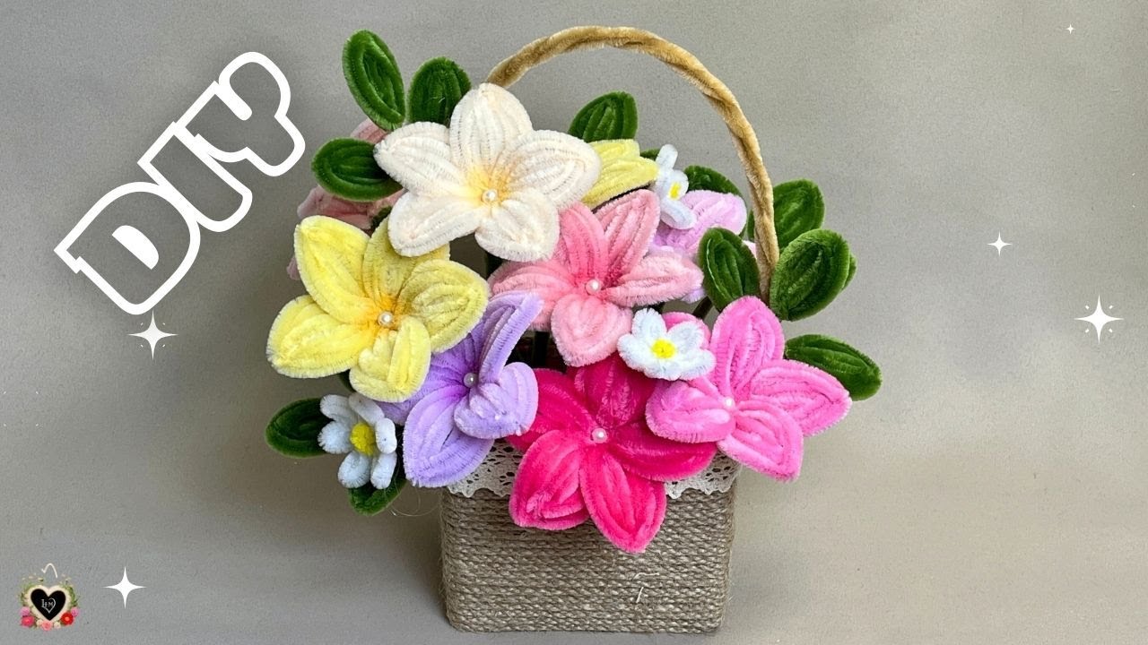 Flower Basket Pipe Cleaner💐A very cute mini Flower Basket made Pipe Cleaner and Cardboard | Tutorial