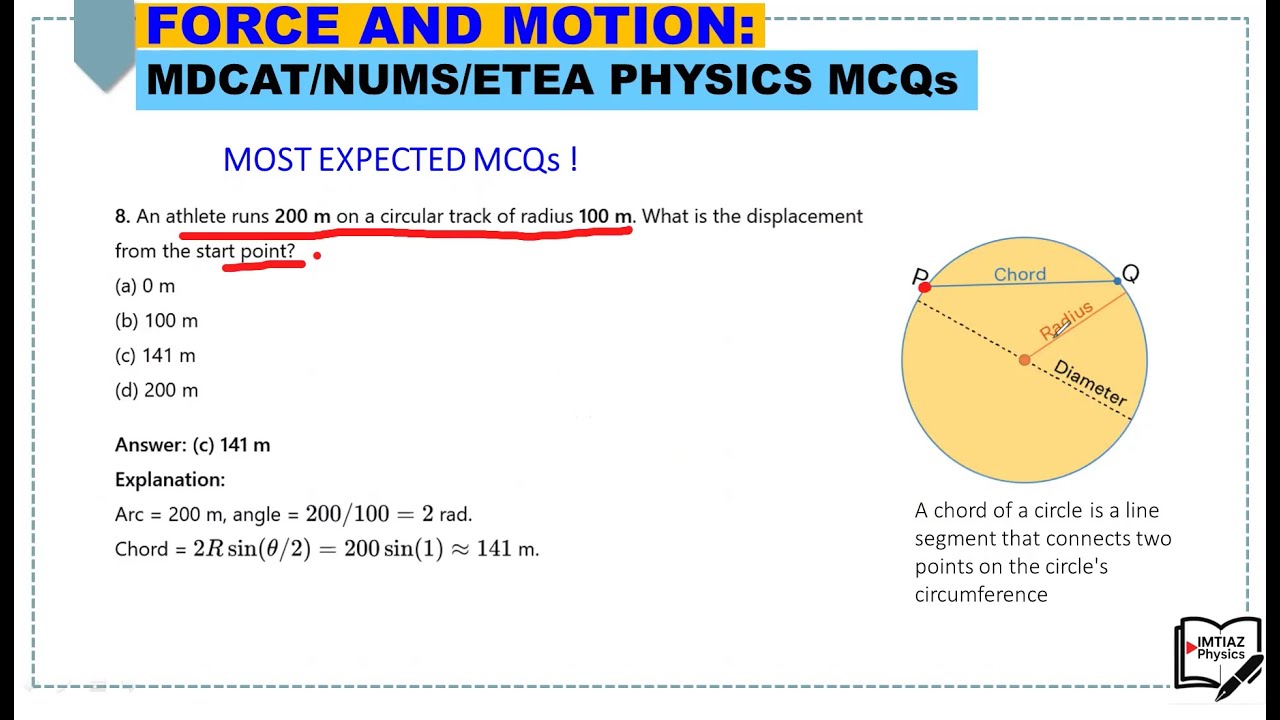 🏃 MDCAT Physics | Athlete on Circular Track (R=100 m) | Displacement After 200 m Run? 🔥 