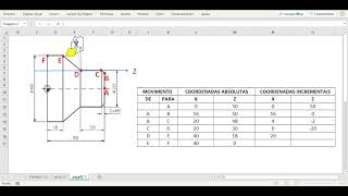 CNC: Exercício 01 - Coordenadas absolutas e incrementais (Torno CNC)