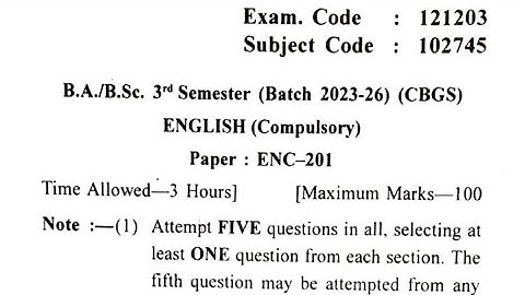 Gndu BA / BSc 3rd Semester English Compulsory Question Paper | English Question Paper 2024