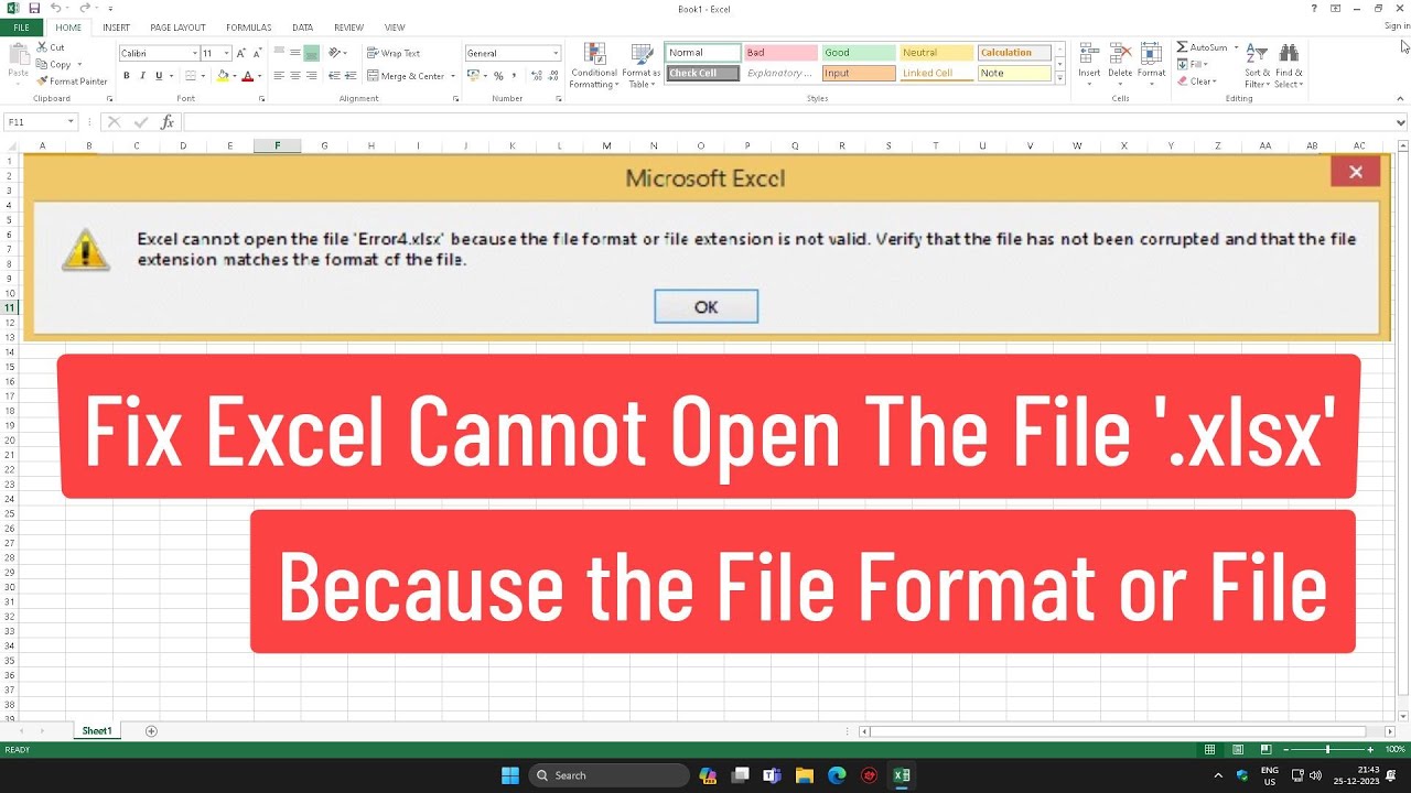 Fix Excel Cannot Open The File Xlsx Because The File Format Or File