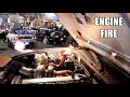 2JZ 240sx CATCHES FIRE DURING 2-STEP! Car Meets gone bad..