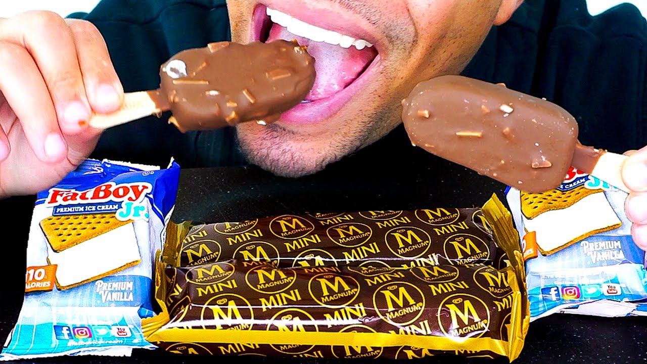 ASMR FAT BOY MAGNUM ICE CREAM MUKBANG | EATING MINI ICE CREAM BARS SANDWICHES *BIG BITES* | NO TALK