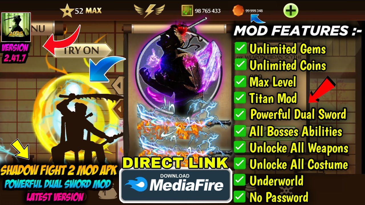 shadow fight 2 mod apk max level 52 unlimited money latest version media fire link - Dual Sword Mod shadow fight 2 mod apk max level 52 unlimited money latest version media fire link - Dual Sword Mod