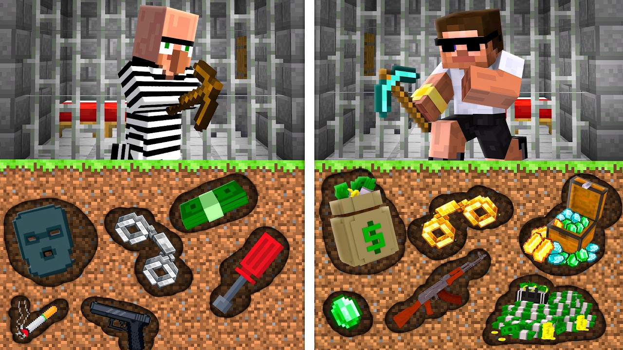 Mining Criminal ITEMS to Escape the Jail in Minecraft..