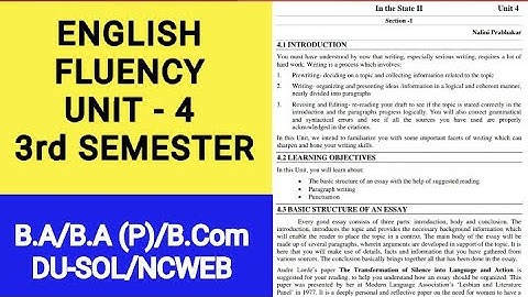 Fluency English - Unit 4 | SOL notes explained | Semester 3rd| B. A B.A(P) B. Com | DUSOL/NCWEB