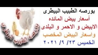 أسعار البيض اليوم ( المائده و المخصب ) الخميس 23/ 9/ 2021 ( بورصه الطبيب البيطرى )