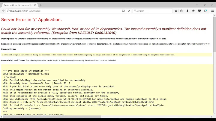 Could not load file or assembly 'Newtonsoft.Json' or one of its dependencies.