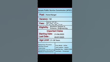 APSC Forest Ranger Vacancy Online Form 2025 | Assam Forest Ranger Vacancy Online Form |