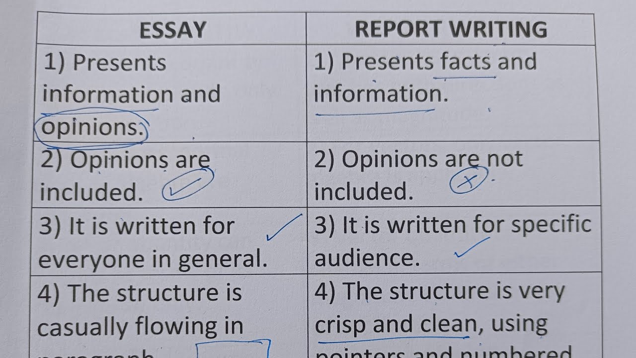 difference between essay report writing