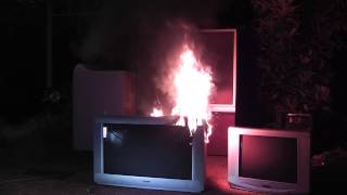 Hiccupping CRT TV  versus smoke and fire crackers