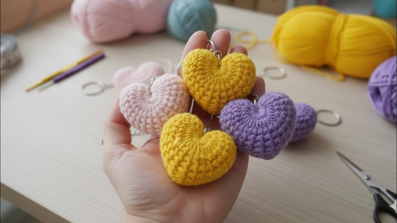 Tunus işi kalp anahtarlık yapımı. #tunusiancrochet #heart #keychain 