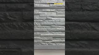 “Dark. Textured. Timeless. 🖤 Ledgestone Black Split Face Slate Effect Porcelain. #tiles