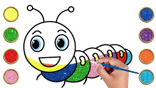 Caterpillar Rainbow Drawing, Painting, Coloring For Kids & Toddlers Lets Draw, Glitter Paint