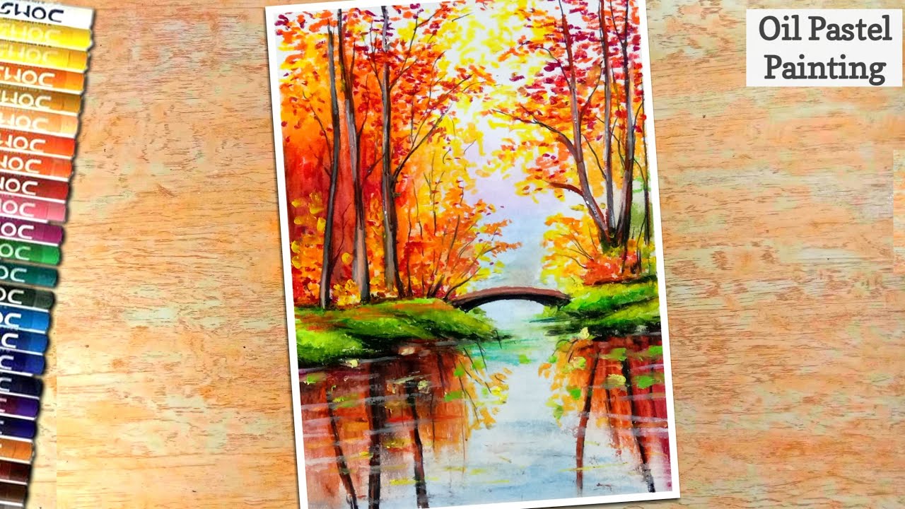 Autumn Scenery Drawing | Oil Pastel Drawing for Beginners -step by ...