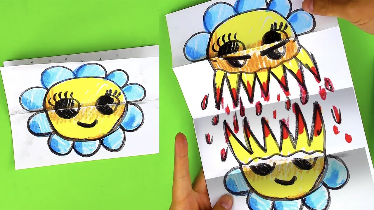 How To Draw A Funny Flower Monster - Folding Surprise 