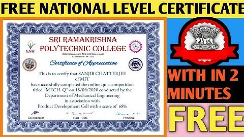 National Level Certificate On "MECH Q"-2020 | Online Quiz | Quiz | Free Course | Online Certificate