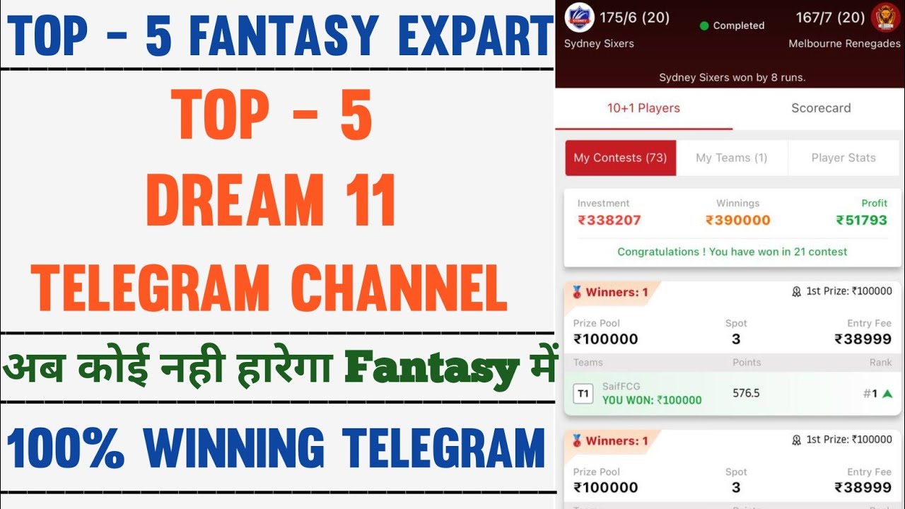 Top 5 Best Dream11 Telegram Channel Big Bash League 2023 Best Fantasy