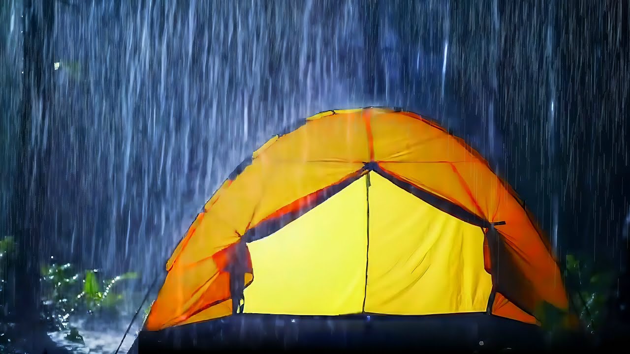 🌧️Heavy Rain on Yellow Tent in Jungle – 1 Hour Sleep & Relaxation Rain Sounds | USA rain sound ☔🌧️