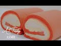 ASMR How to make Double Toned Swiss Roll Cake / Red Velvet Raspberry Roll Cake Recipe   | At Tasty