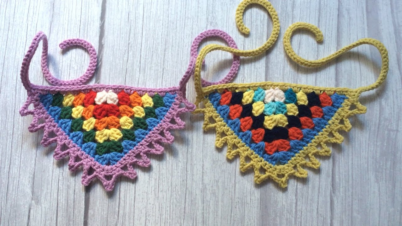 #23 cochet granny triangle dog bandana pet collar crochet tutorial