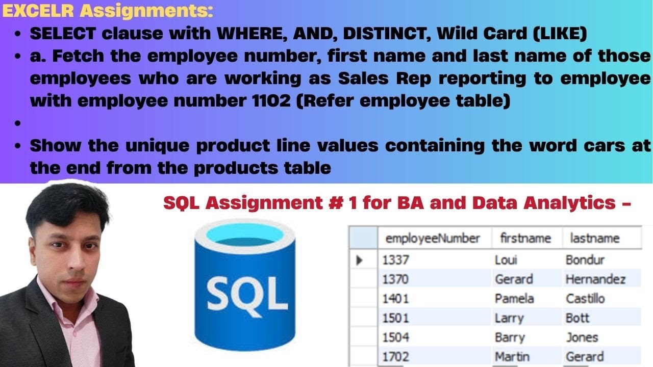 ExcelR Assignment Solution for BA and Data Analytics. Assignment 1 in SQL, Select, WHERE, DISTINCT