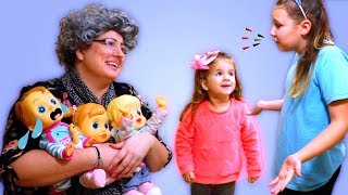 Ruby & Bonnie take care of Baby Wow Dolls at Granny's Nursery