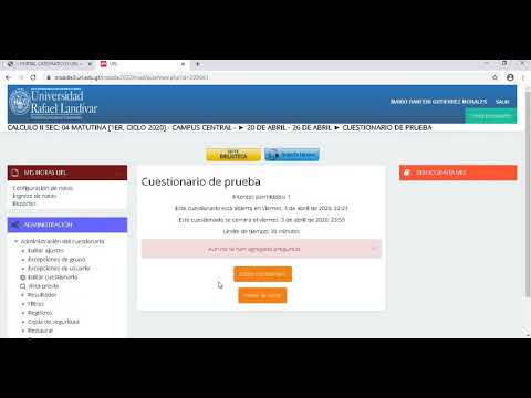 Creación de cuestionarios en la plataforma Moodle de la Universidad Rafael Landívar de Guatemala.