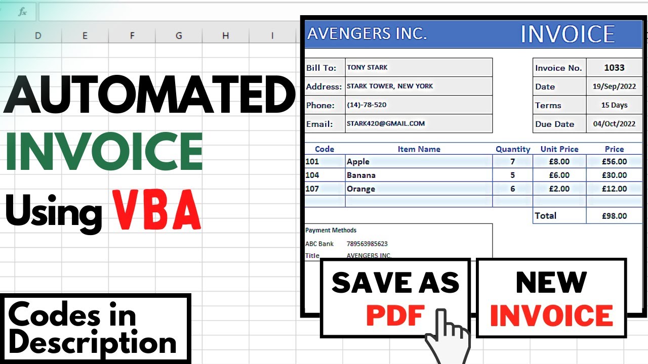 Create an Automated Invoice using Excel VBA 1 Click Save to PDF  New Invoice
