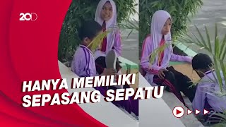 Viral! Kakak-Adik di Baubau Bergantian Sepatu Demi Sekolah