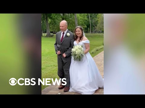 Florida sheriff's deputy who was temporarily paralyzed walks daughter down aisle.