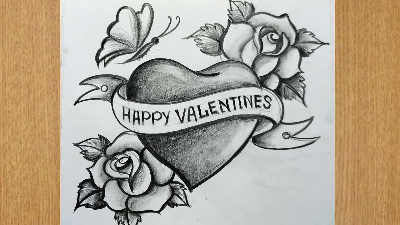 happy valentine's day drawing,how to draw rose flowers with heart ...