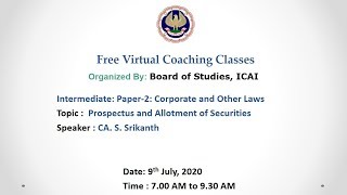 Intermediate: Paper-2: Corporate and Other Laws: Morning session- 09.07.2020