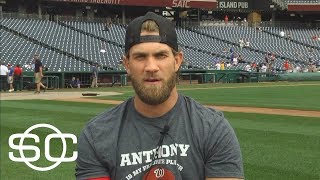 Washington nationals slugger bryce harper joins sportscenter to
discuss who has the best hair on his team, decision compete in 2018
home run derby...