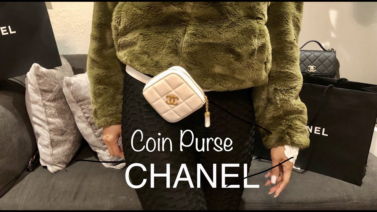 CHANEL Beltbag Coin & Credit Card purse or called O-BELT - in White Caviar  leather 