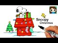 How to Draw Snoopy Christmas 🎁 Charlie Brown